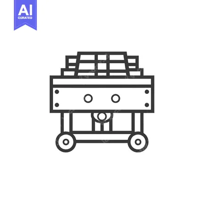 Premium design asset: Black and White Line Drawing of a Cart with a Stack of Boxes on Top