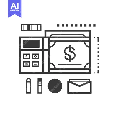 Popular premium asset: Black and White Line Drawing of a Cash Register and Dollar Bill