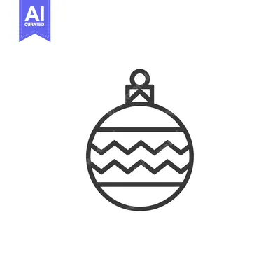 Black and White Line Drawing of a Christmas Ornament