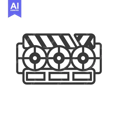 Black and White Line Drawing of a Clapperboard with Three Reels of Fil