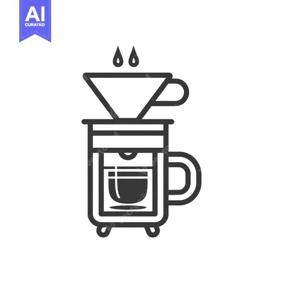 Aset desain premium: Black and White Line Drawing of a Coffee Maker