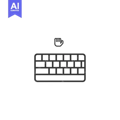 Premium design asset: Black and White Line Drawing of a Computer Keyboard with a Hand Cursor