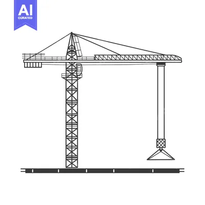 Aset desain premium: Black and White Line Drawing of a Construction Crane