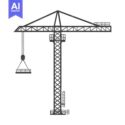 Aset desain premium: Black and White Line Drawing of a Construction Crane