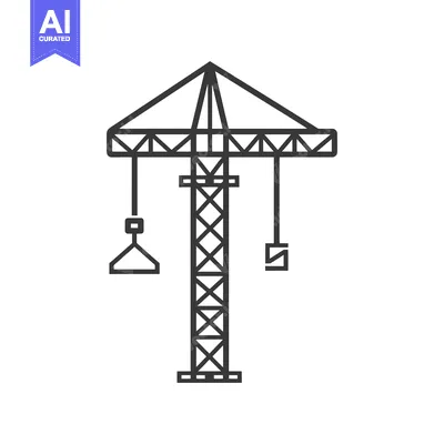 Aset desain premium: Black and White Line Drawing of a Construction Crane