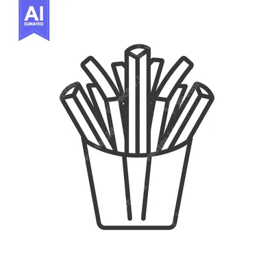 Premium design asset: Black and white line drawing of a container of french fries