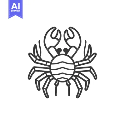Aset desain premium: Black and White Line Drawing of a Crab