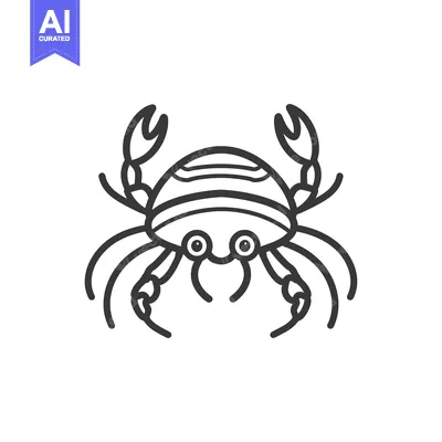 Aset premium populer: Black and White Line Drawing of a Crab Facing Forward