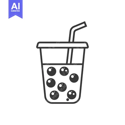 Aset premium populer: Black and White Line Drawing of a Cup of Boba Tea with a Straw