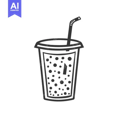 Aset premium populer: Black and White Line Drawing of a Cup with Bubbles and Straw