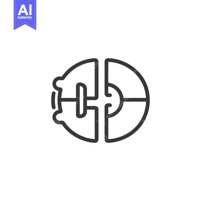Aset desain premium: Black and white line drawing of a divided circle with a barbell inside