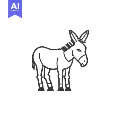 Premium design asset: Black and White Line Drawing of a Donkey