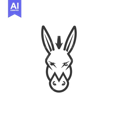 Aset desain premium: Black and White Line Drawing of a Donkey's Head with an Arrow on Top