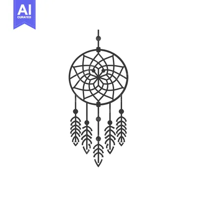 Aset desain premium: Black and White Line Drawing of a Dreamcatcher