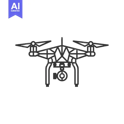 Premium design asset: Black and White Line Drawing of a Drone with a Camera