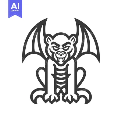 Aset premium populer: Black and White Line Drawing of a Ferocious Gargoyle