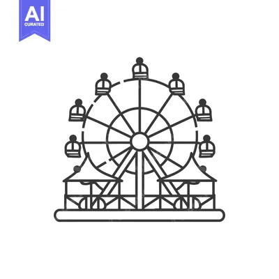 Aset premium populer: Black and White Line Drawing of a Ferris Wheel