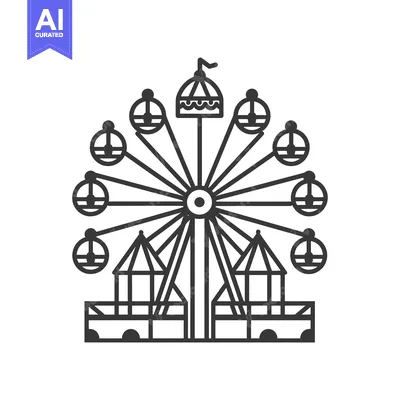 Premium design asset: Black and white line drawing of a ferris wheel
