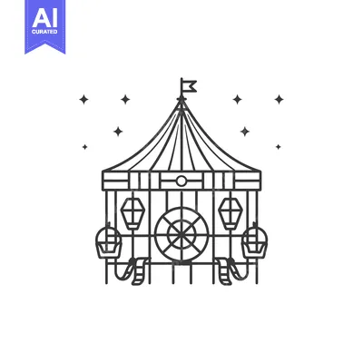 Aset premium populer: Black and White Line Drawing of a Ferris Wheel with Lights
