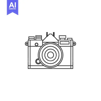 Aset desain premium: Black and White Line Drawing of a Film Camera