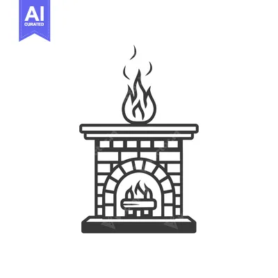 Popular premium asset: Black and white line drawing of a fireplace with flames