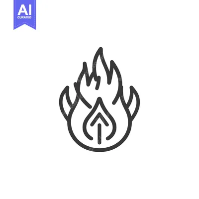 Aset desain premium: Black and white line drawing of a flame with an arrow inside