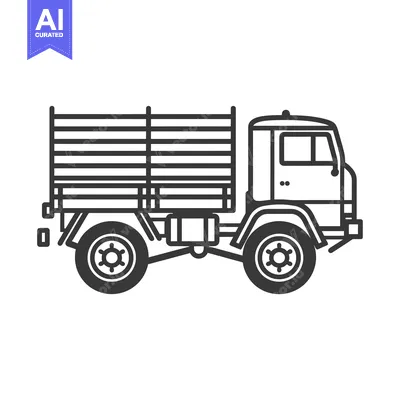 Aset premium populer: Black and White Line Drawing of a Flatbed Truck