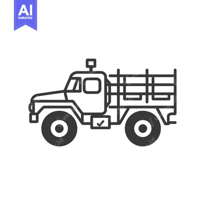 Aset desain premium: Black and White Line Drawing of a Flatbed Truck