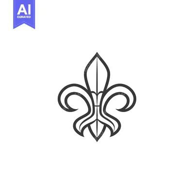 Aset desain premium: Black and White Line Drawing of a Fleur-de-lis