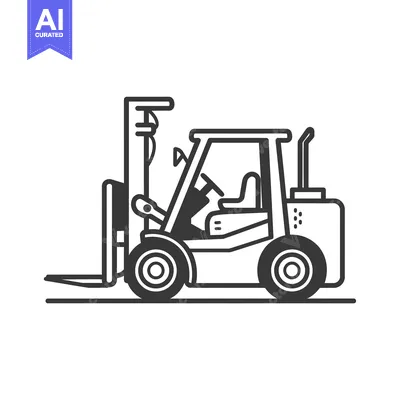 Black and White Line Drawing of a Forklift