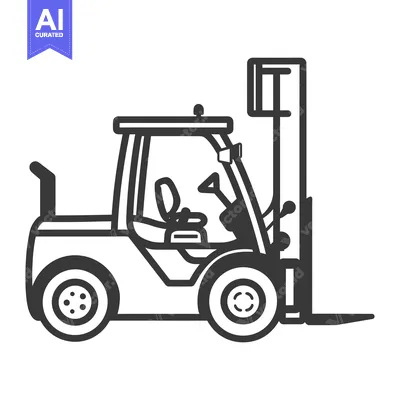 Premium design asset: Black and White Line Drawing of a Forklift