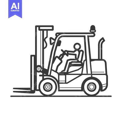 Popular premium asset: Black and White Line Drawing of a Forklift with a Driver