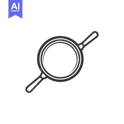Aset desain premium: Black and White Line Drawing of a Frying Pan