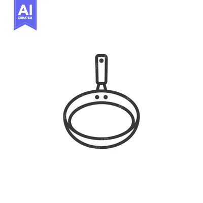 Aset desain premium: Black and white line drawing of a frying pan