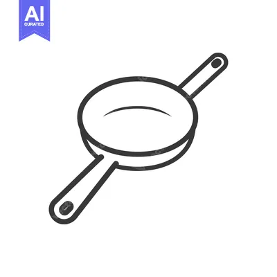 Aset desain premium: Black and White Line Drawing of a Frying Pan