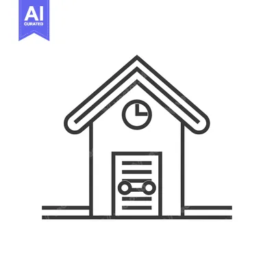 Aset desain premium: Black and White Line Drawing of a Garage with an Open Door