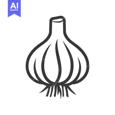 Aset desain premium: Black and White Line Drawing of a Garlic Bulb