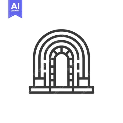 Premium design asset: Black and White Line Drawing of a Gateway with an Arch
