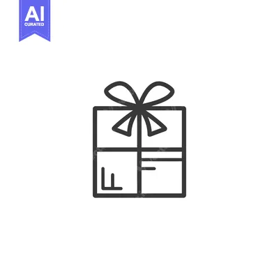 Premium design asset: Black and white line drawing of a gift box with a bow