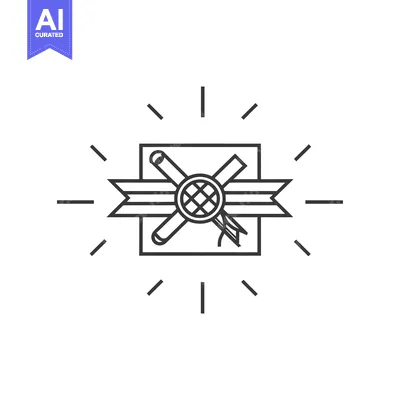 Premium design asset: Black and White Line Drawing of a Gift Box with a Ribbon and a Net