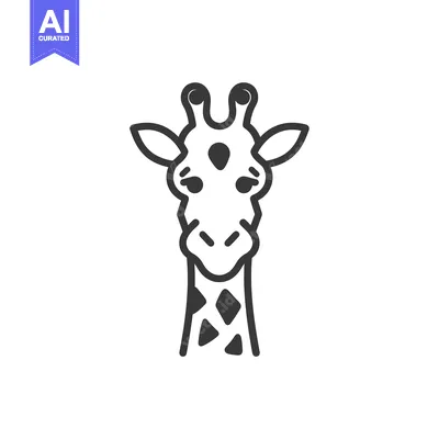 Premium design asset: Black and White Line Drawing of a Giraffe's Head