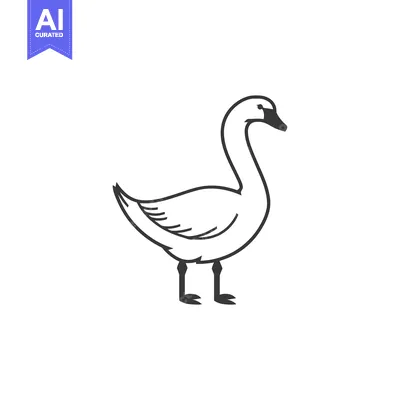 Aset desain premium: Black and white line drawing of a goose standing on two legs