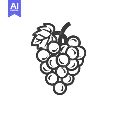 Aset premium populer: Black and White Line Drawing of a Grape Bunch
