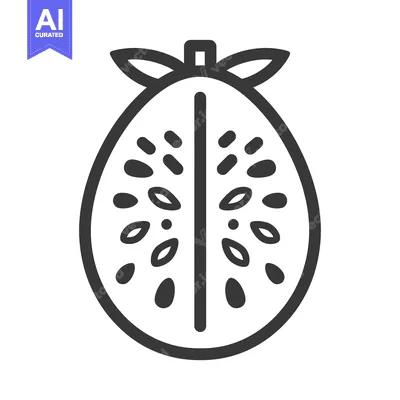 Black and white line drawing of a halved passion fruit