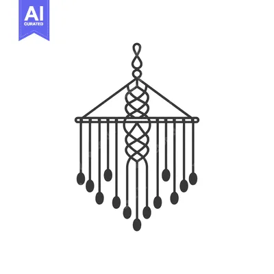 Black and White Line Drawing of a Hanging Macrame Decor