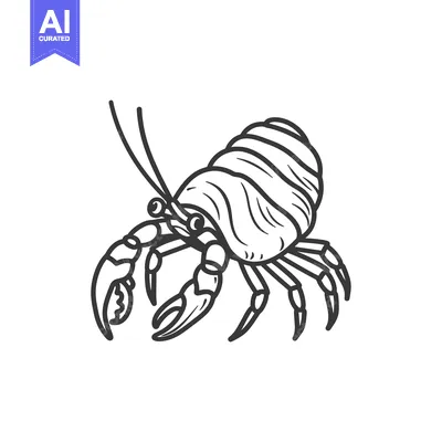 Aset desain premium: Black and White Line Drawing of a Hermit Crab