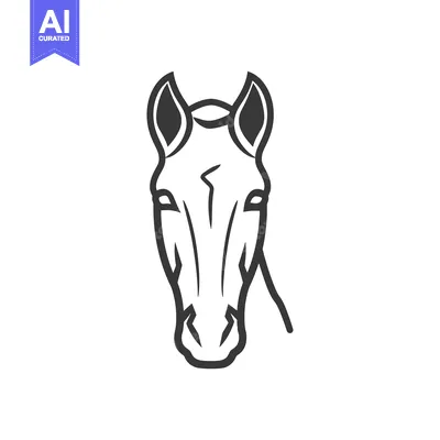 Aset desain premium: Black and White Line Drawing of a Horse's Head