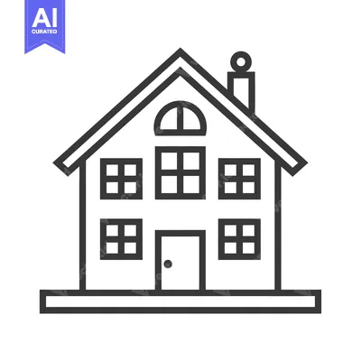 Popular premium asset: Black and white line drawing of a house with windows, a door, and a ch