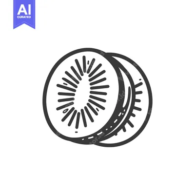 Aset desain premium: Black and White Line Drawing of a Kiwi Fruit Slice
