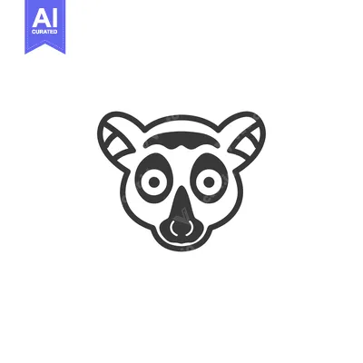 Premium design asset: Black and White Line Drawing of a Lemur's Face